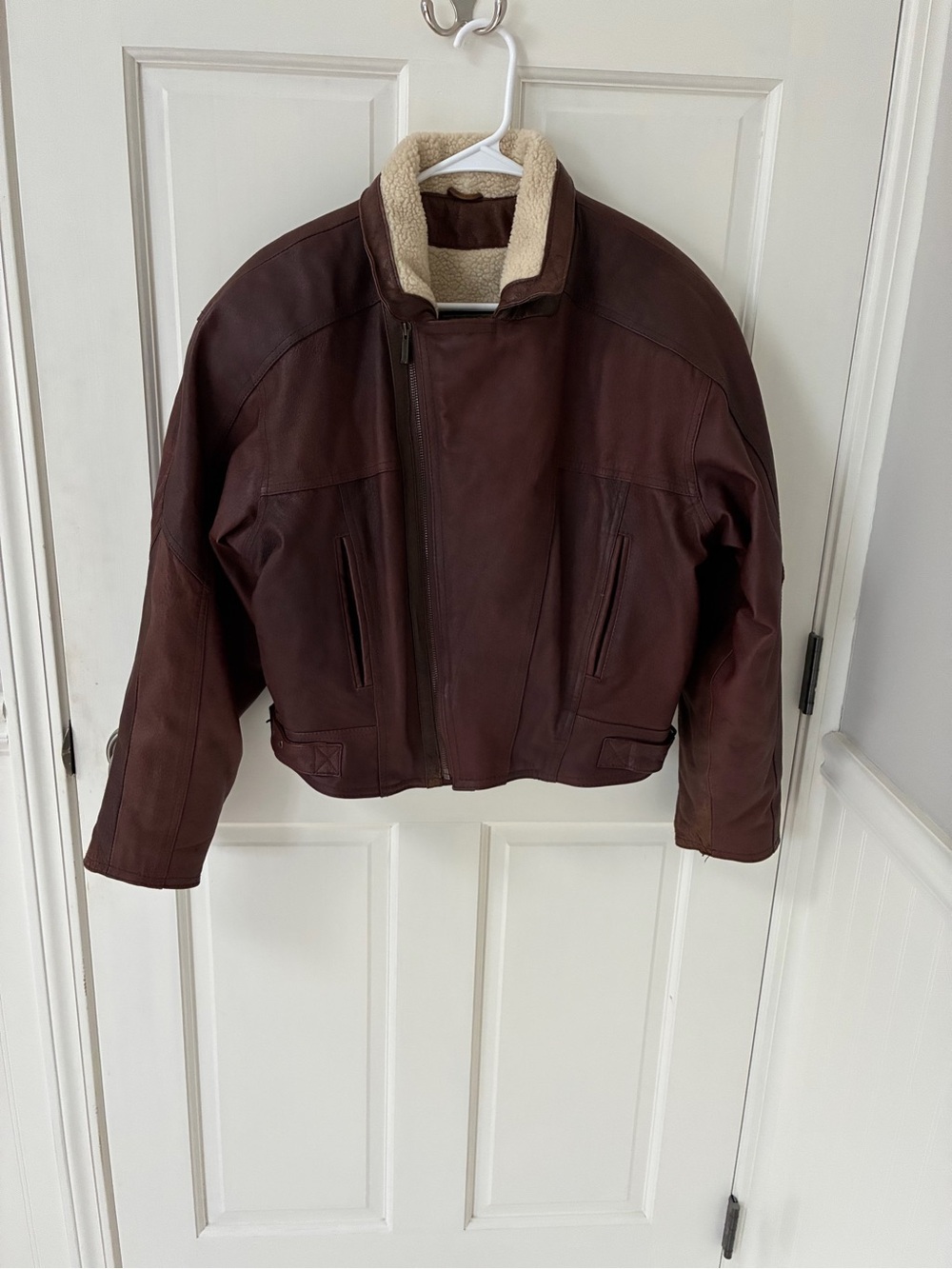 Wilsons Leather Brown Leather Jacket with Cream Sherpa Collar